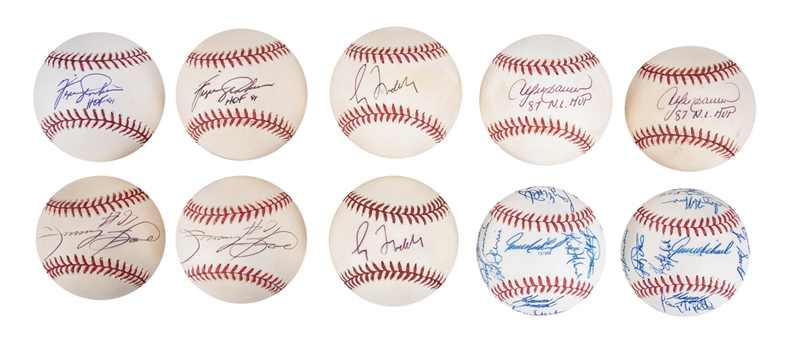 Lot of (10) Chicago Cubs Greats Signed Baseballs Including Sammy Sosa (2), Andre Dawson (2), Greg Maddux (2) and 1986 Team Signed Baseballs (JSA Auction LOA)